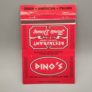 Vintage Dino's Restaurant Matchbook LaPorte & Michigan City IN Greek Italian